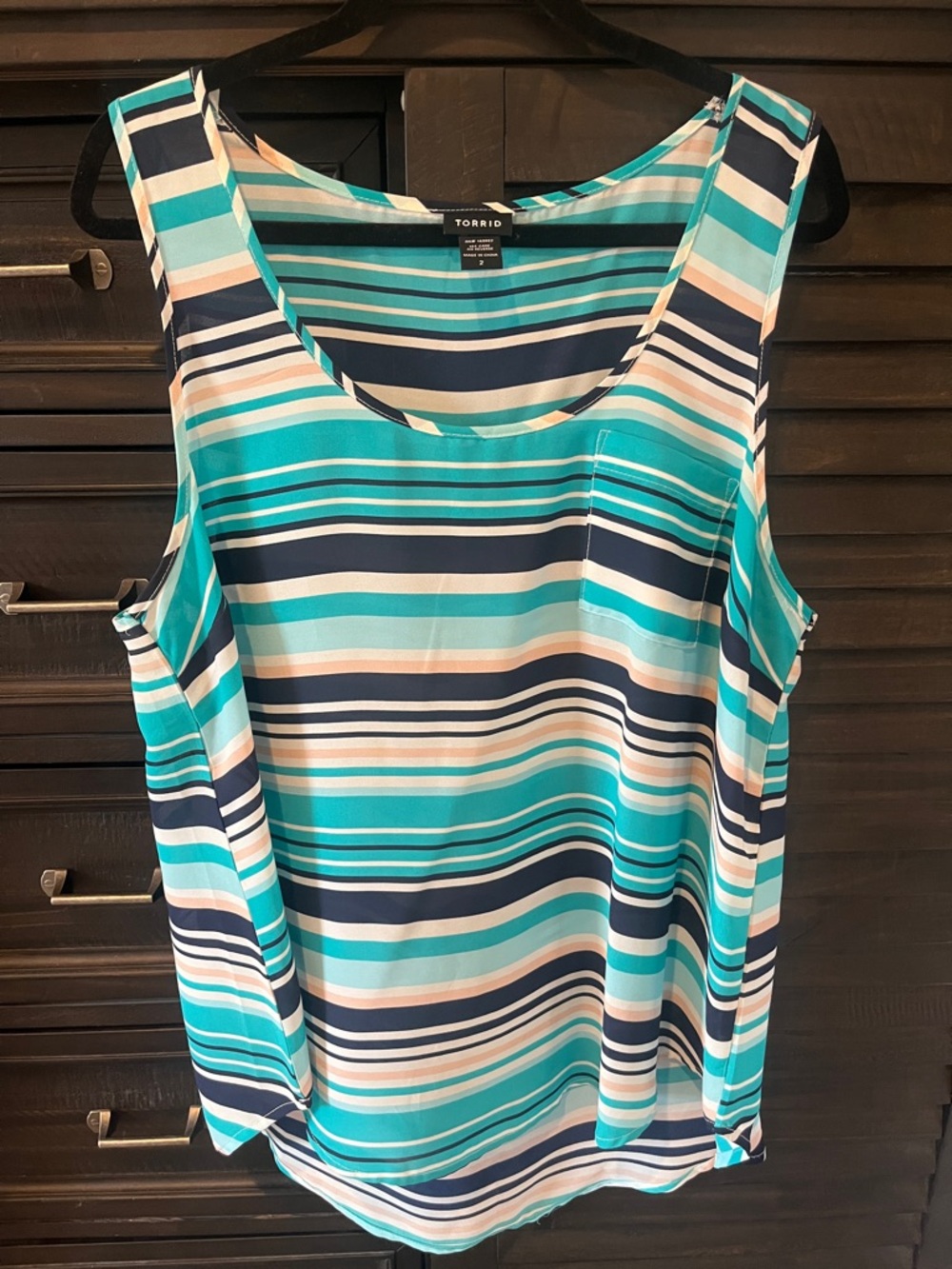 Torrid Teal Navy White Striped Scoop Neck Tank